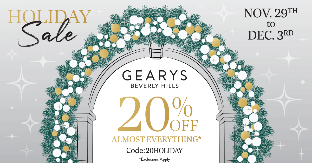 Shop GEARYS Holiday Sale and enjoy 20% off almost everything*. Sale ends Dec. 3rd.