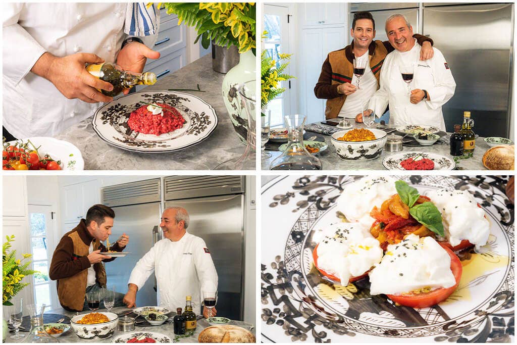 Josh and Giacomino have fun cooking and plating on Ginori 1735 plates Josh Flagg and Chef Giacomino Drago in the kitchen