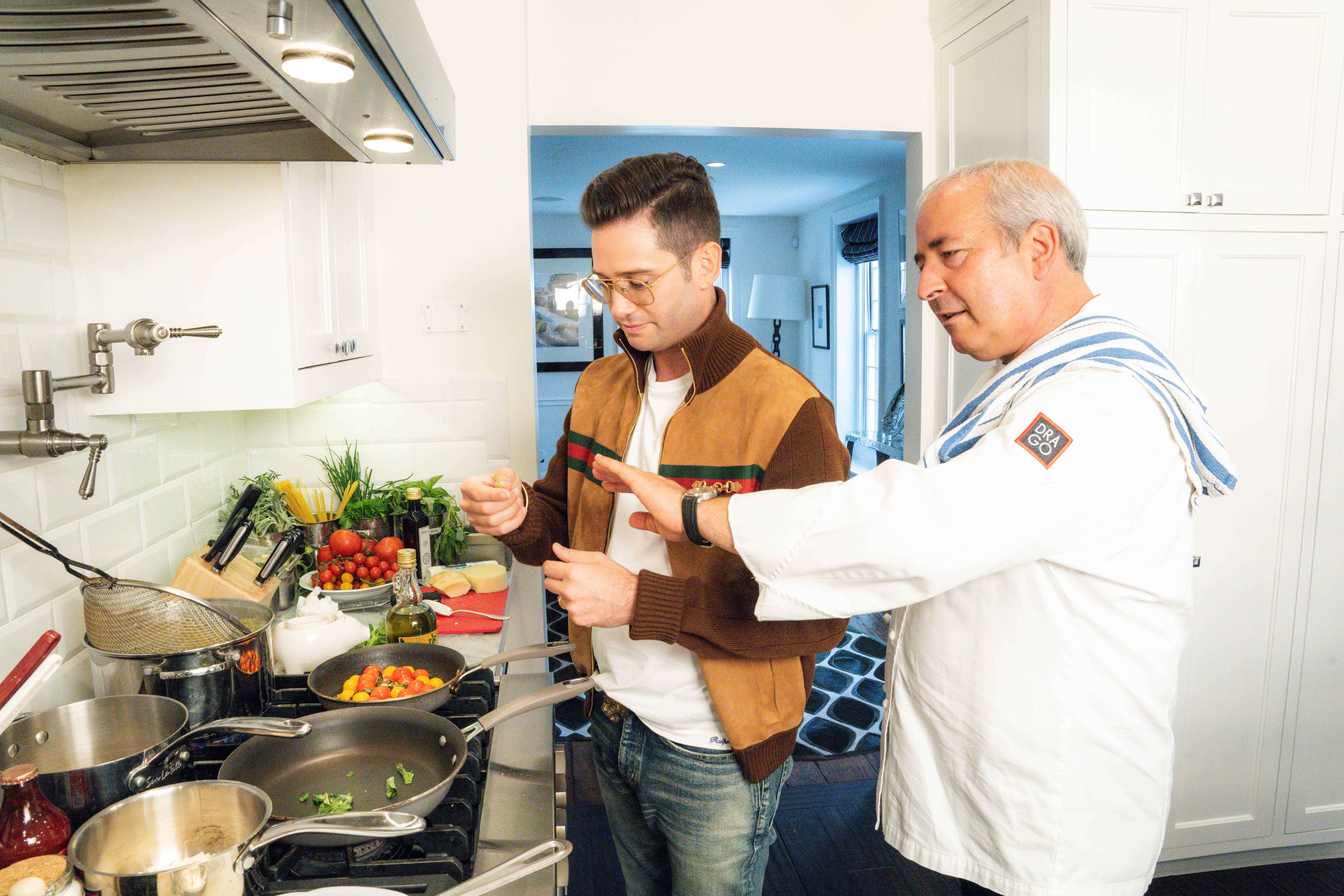 Chef Giacomino gives Josh a cooking lesson Josh Flagg and Chef Giacomino Drago in the kitchen