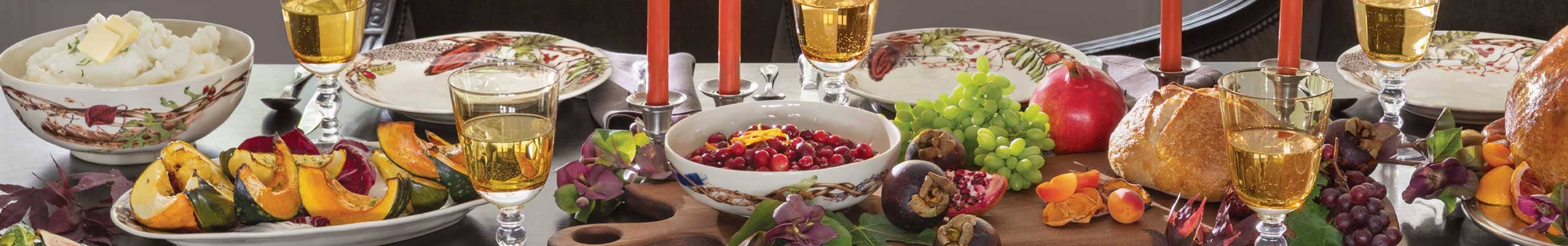 Juliska Forest Walk dinnerware set for a Thanksgiving table